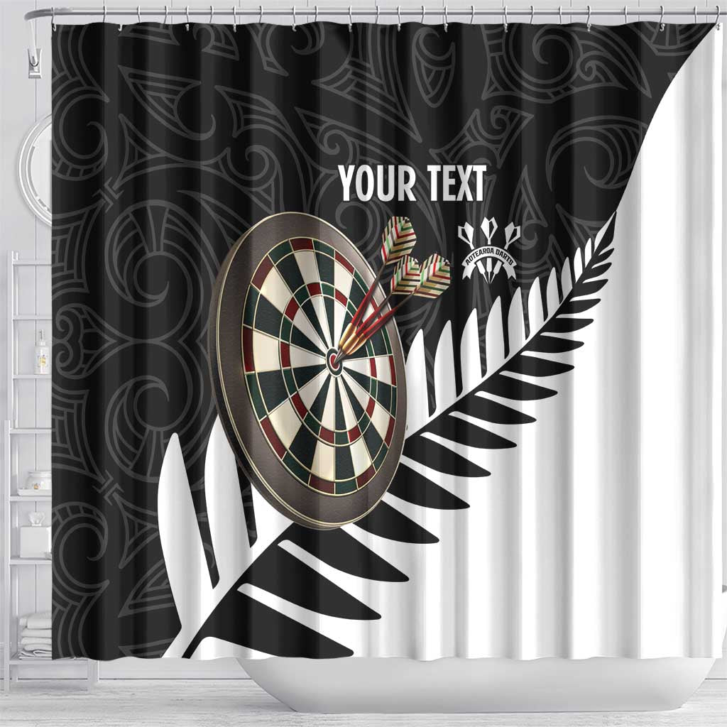 Personalised New Zealand Darts Shower Curtain Silver Fern Aotearoa Maori Pattern LT14 - Polynesian Pride