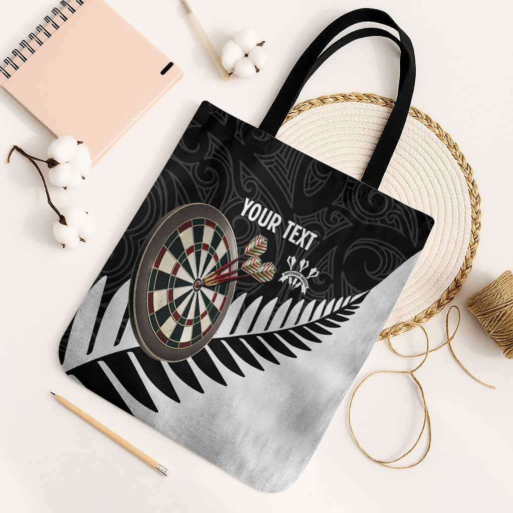 Personalised New Zealand Darts Tote Bag Silver Fern Aotearoa Maori Pattern LT14 Black Strap One Size Black - Polynesian Pride