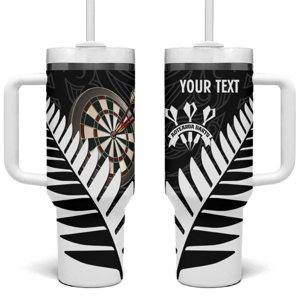 Personalised New Zealand Darts Tumbler With Handle Silver Fern Aotearoa Maori Pattern LT14 One Size: 40 oz Black - Polynesian Pride