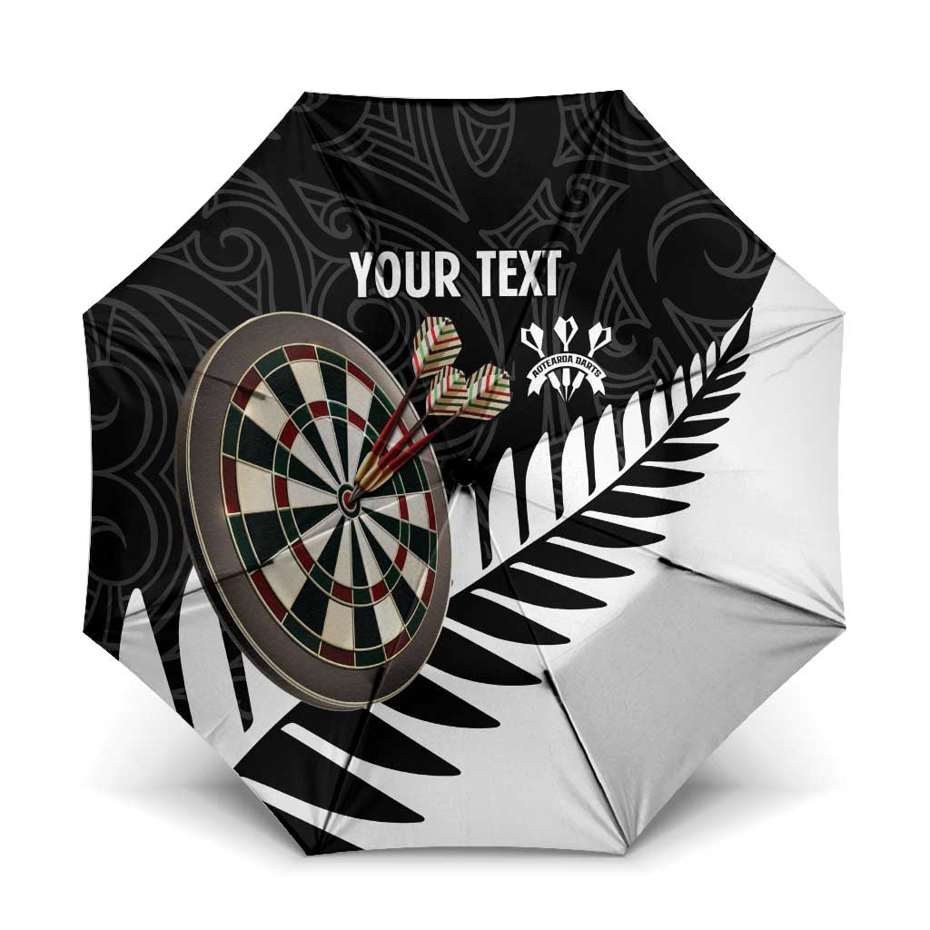 Personalised New Zealand Darts Umbrella Silver Fern Aotearoa Maori Pattern LT14 One Size Folded 11.42 inch Opened Diameter 37.4 inch Black - Polynesian Pride