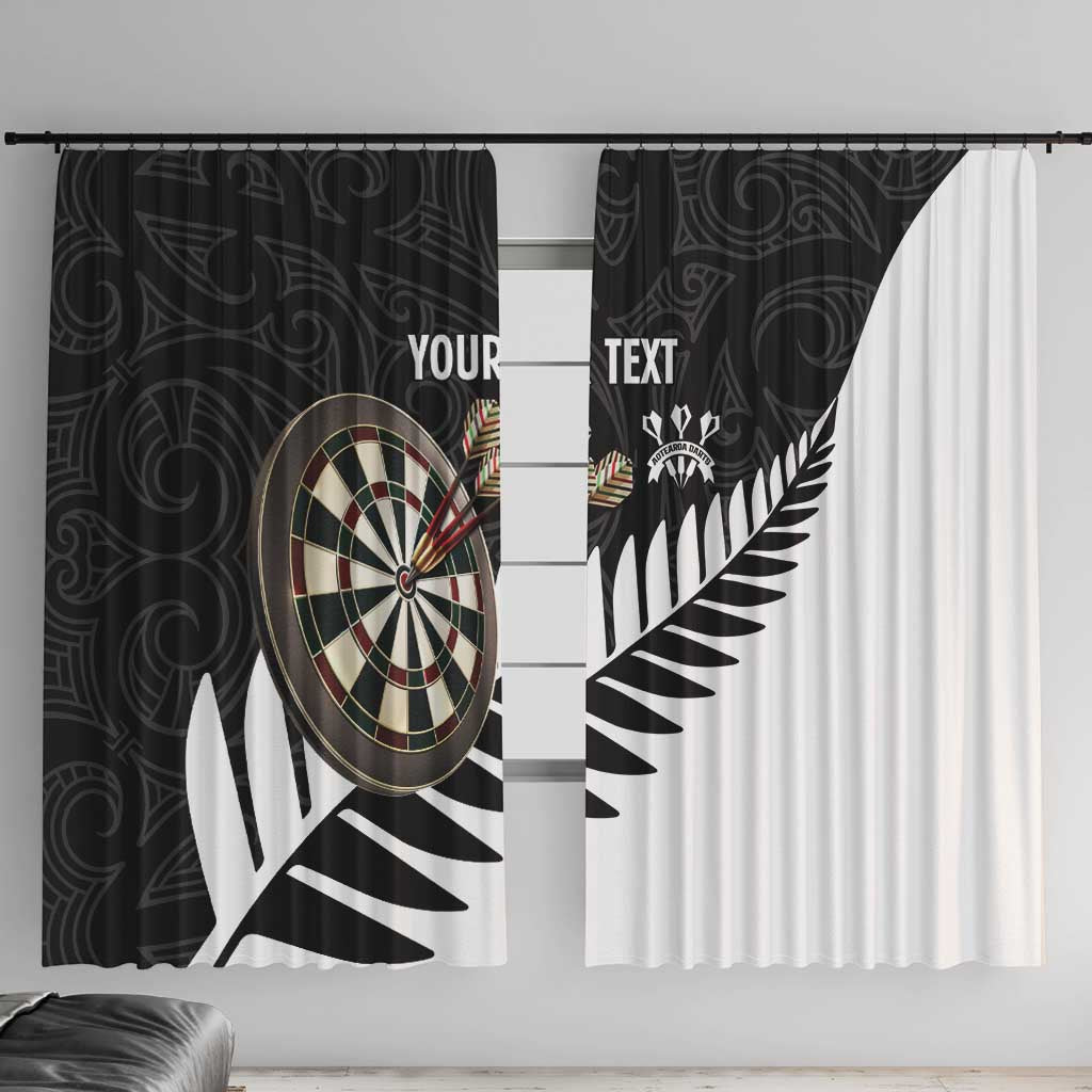 Personalised New Zealand Darts Window Curtain Silver Fern Aotearoa Maori Pattern LT14 With Hooks Black - Polynesian Pride