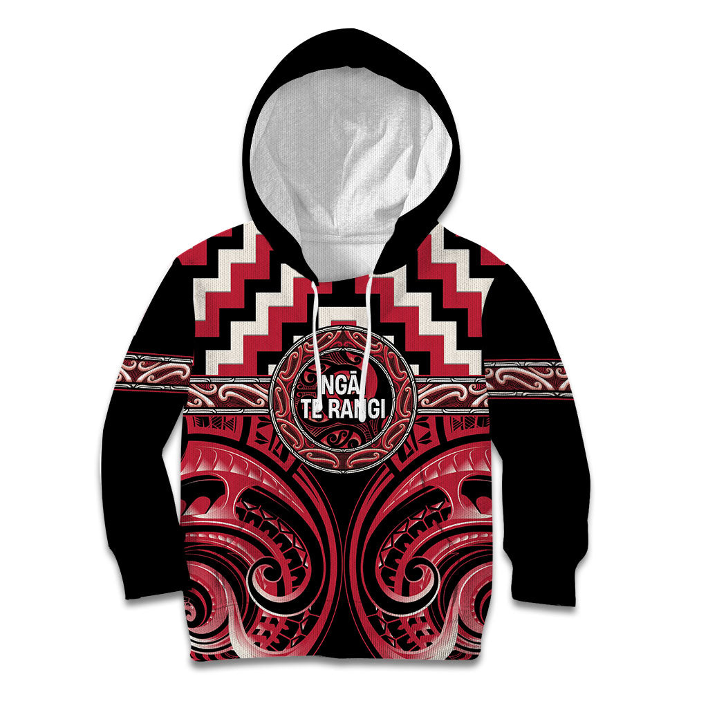 Aotearoa Ngai Te Rangi Personalised Kid Hoodie Maori Iwi Poutama Puhoro Tattoo LT14 Hoodie Red - Polynesian Pride