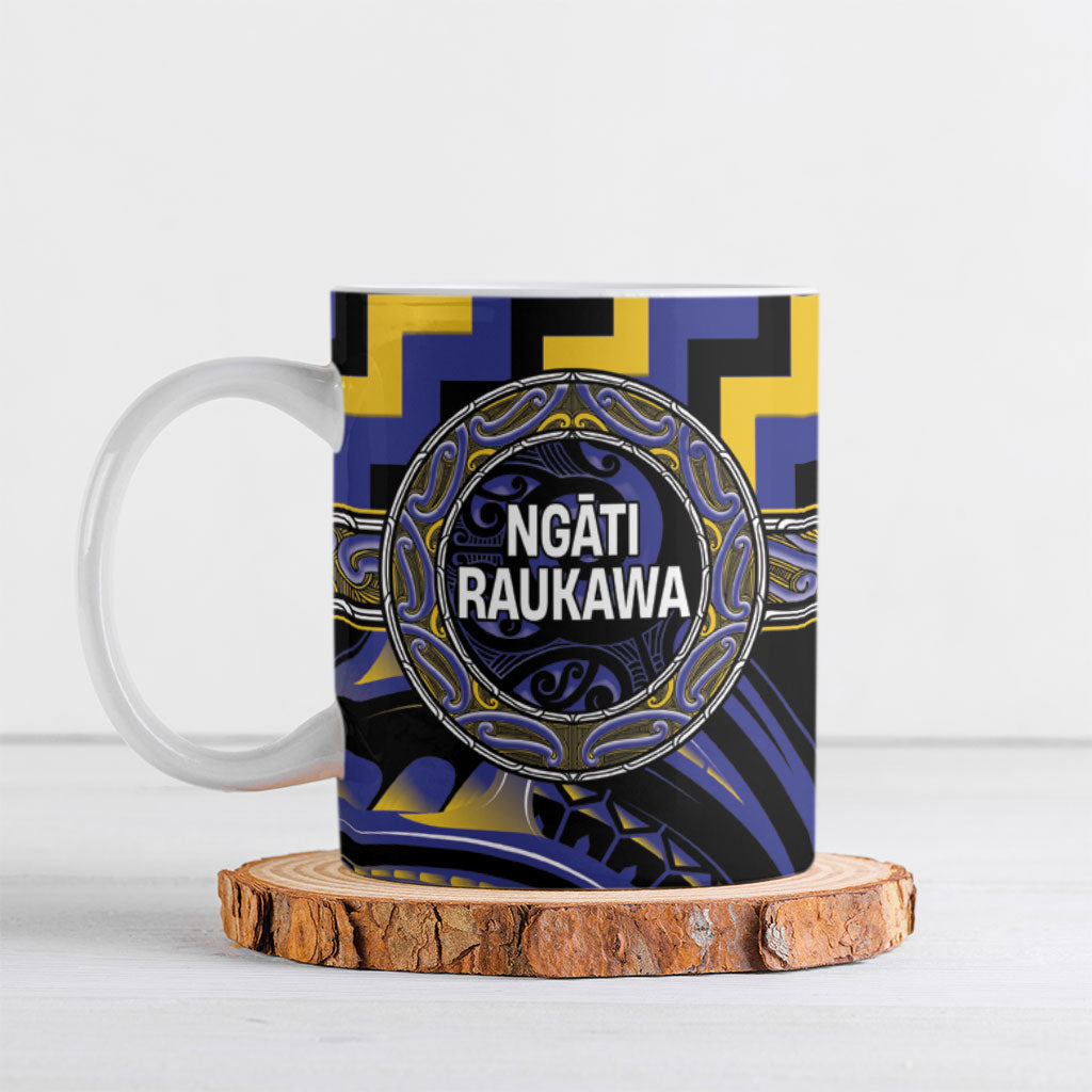 Aotearoa Ngati Raukawa Personalised Ceramic Mug Maori Iwi Poutama Puhoro Tattoo LT14 Blue - Polynesian Pride