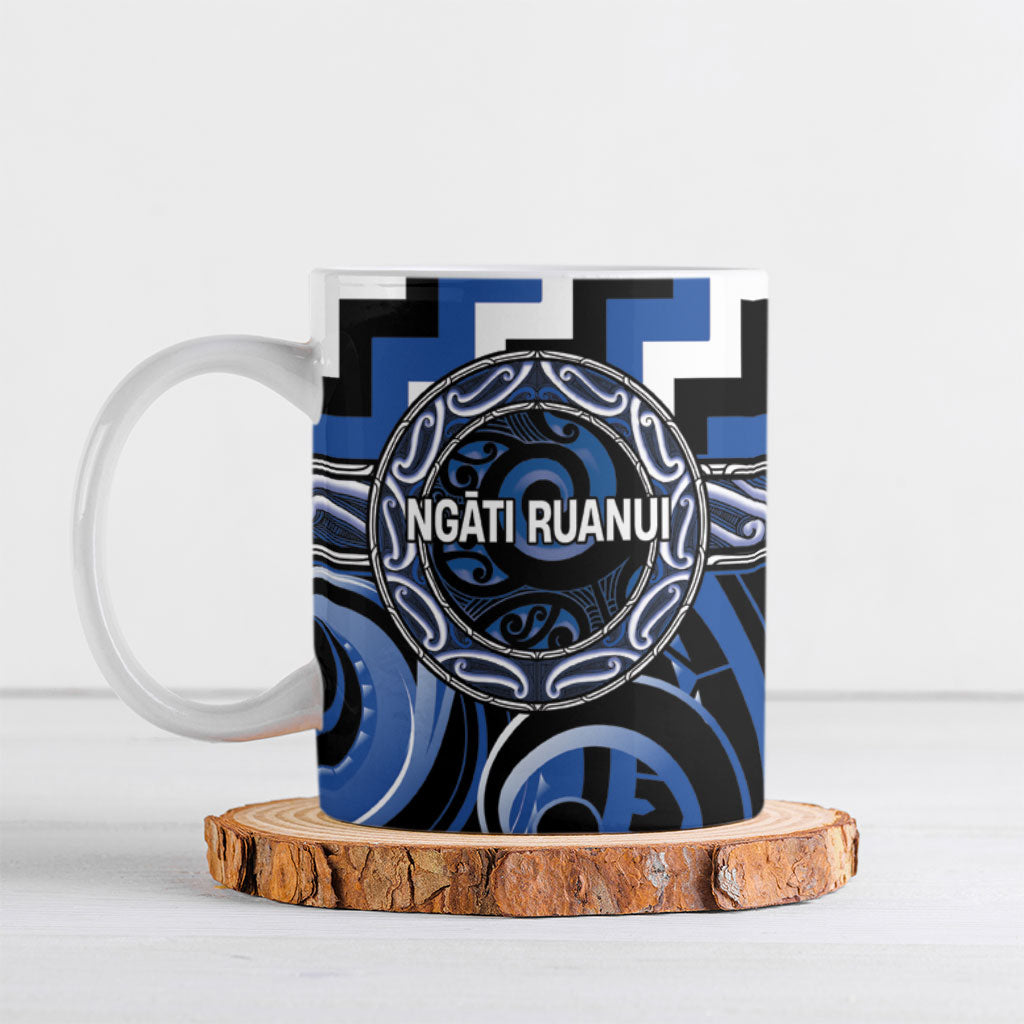 Aotearoa Ngati Ruanui Personalised Ceramic Mug Maori Iwi Poutama Puhoro Tattoo LT14 Blue - Polynesian Pride