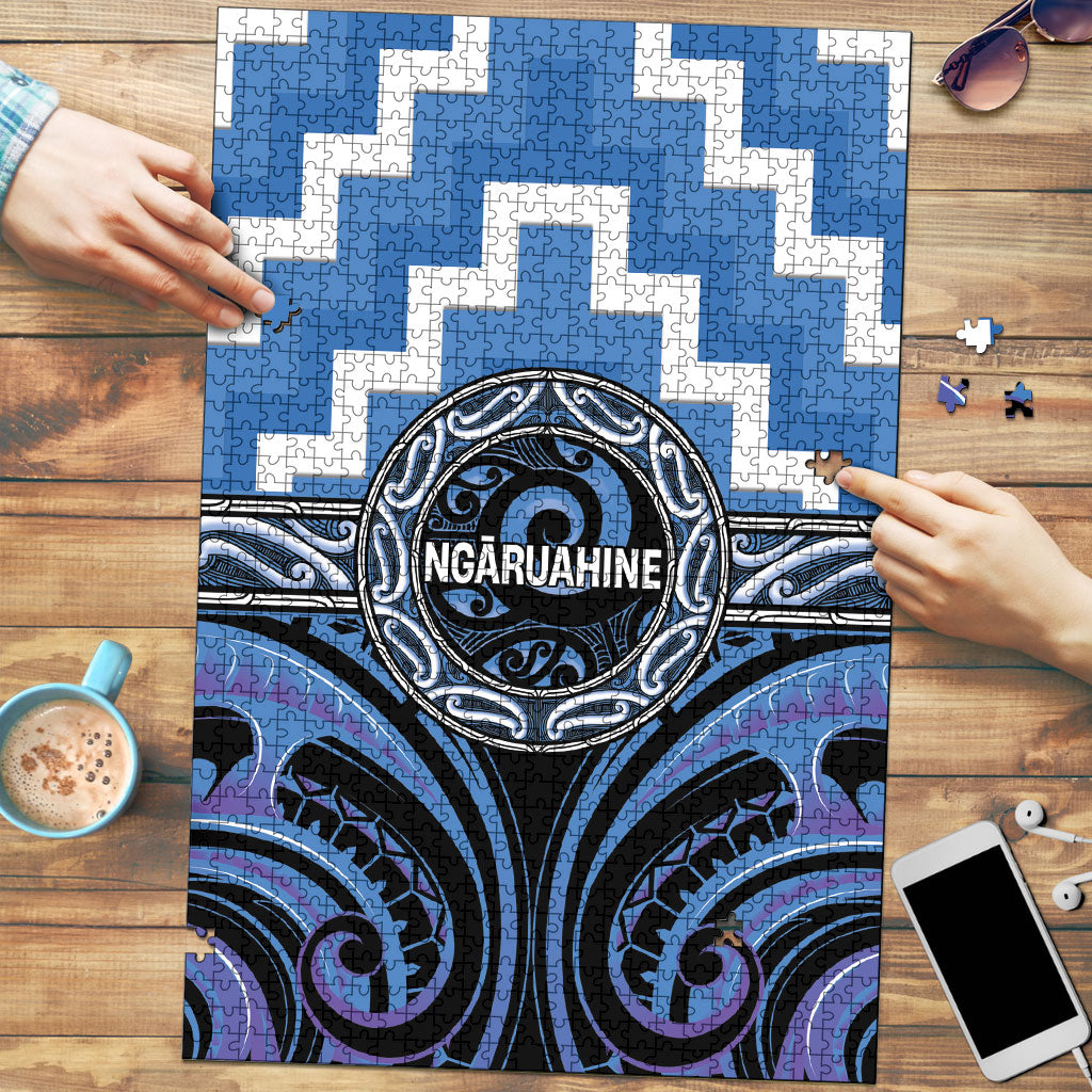 Aotearoa Ngaruahine Puzzle Maori Iwi Poutama Puhoro Tattoo LT14 Blue - Polynesian Pride