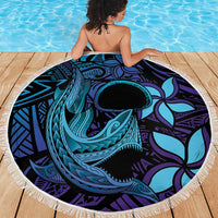 Nukuoro Atoll Beach Blanket Polynesian Shark Tattoo Purple Gradient Vibes LT14 - Polynesian Pride