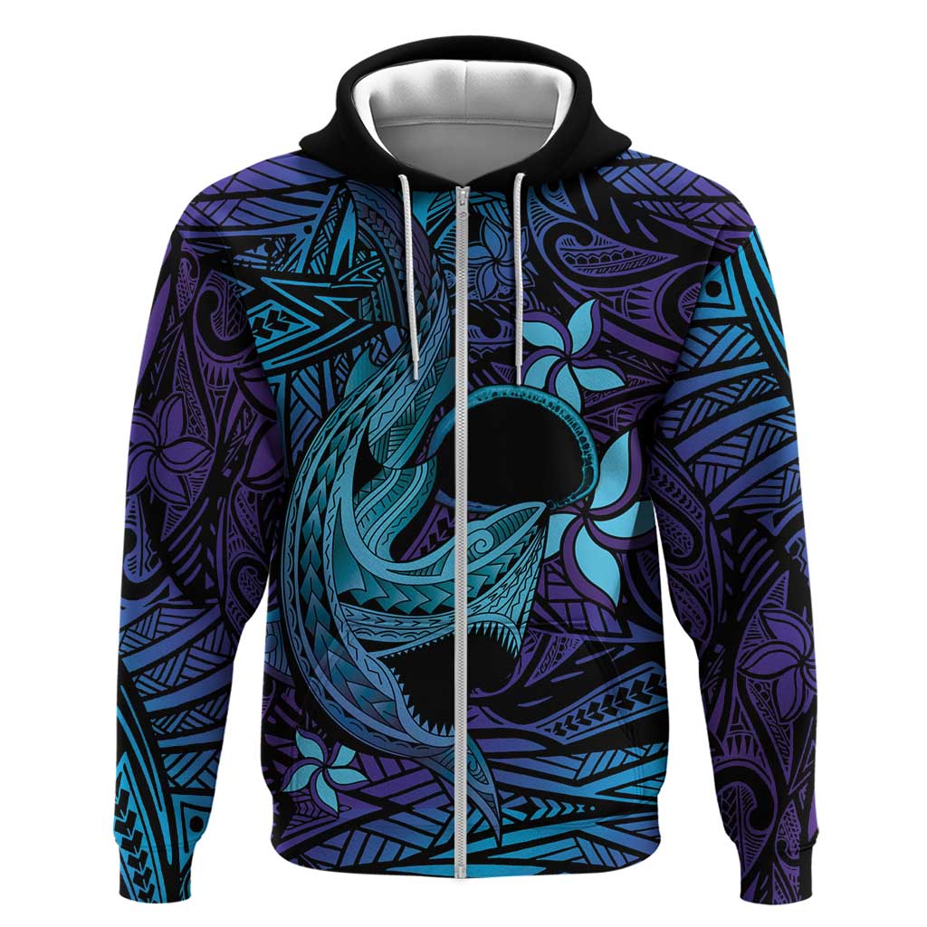 Nukuoro Atoll Hoodie Polynesian Shark Tattoo Purple Gradient Vibes LT14 Zip Hoodie Purple - Polynesian Pride