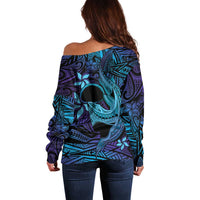 Nukuoro Atoll Off Shoulder Sweater Polynesian Shark Tattoo Purple Gradient Vibes LT14 - Polynesian Pride