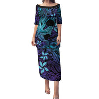 Nukuoro Atoll Puletasi Polynesian Shark Tattoo Purple Gradient Vibes LT14 Long Dress Purple - Polynesian Pride