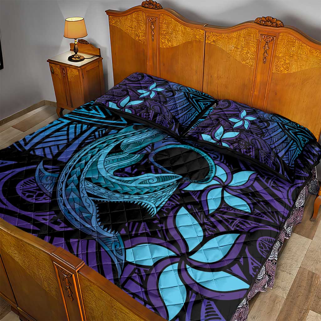 Nukuoro Atoll Quilt Bed Set Polynesian Shark Tattoo Purple Gradient Vibes LT14 - Polynesian Pride