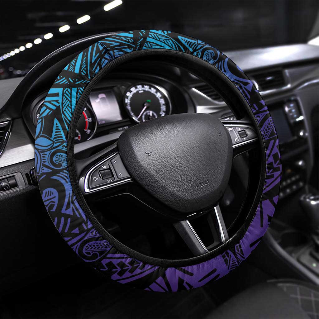 Nukuoro Atoll Steering Wheel Cover Polynesian Shark Tattoo Purple Gradient Vibes