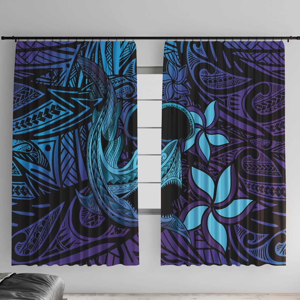 Nukuoro Atoll Window Curtain Polynesian Shark Tattoo Purple Gradient Vibes LT14 With Hooks Purple - Polynesian Pride