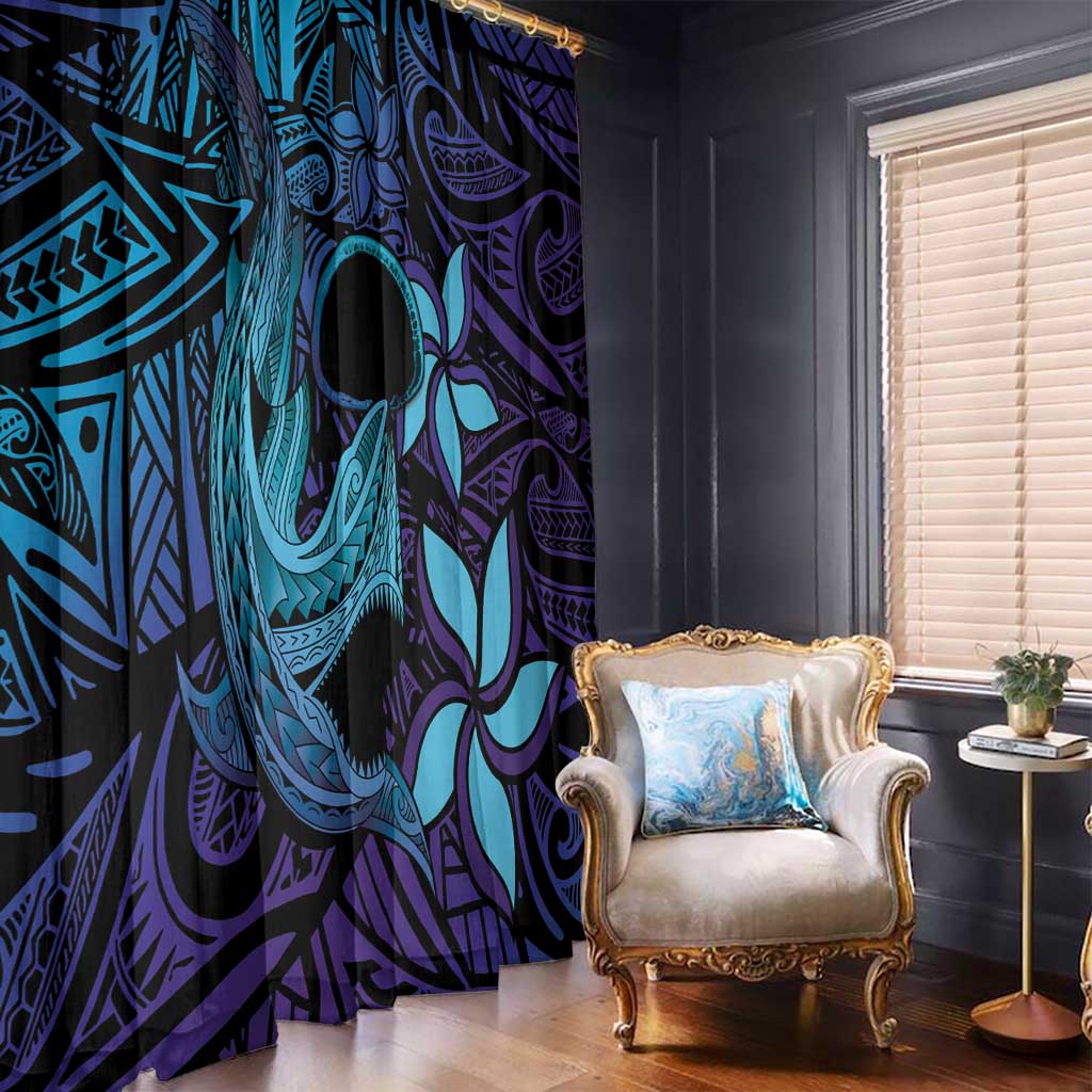 Nukuoro Atoll Window Curtain Polynesian Shark Tattoo Purple Gradient Vibes LT14 - Polynesian Pride