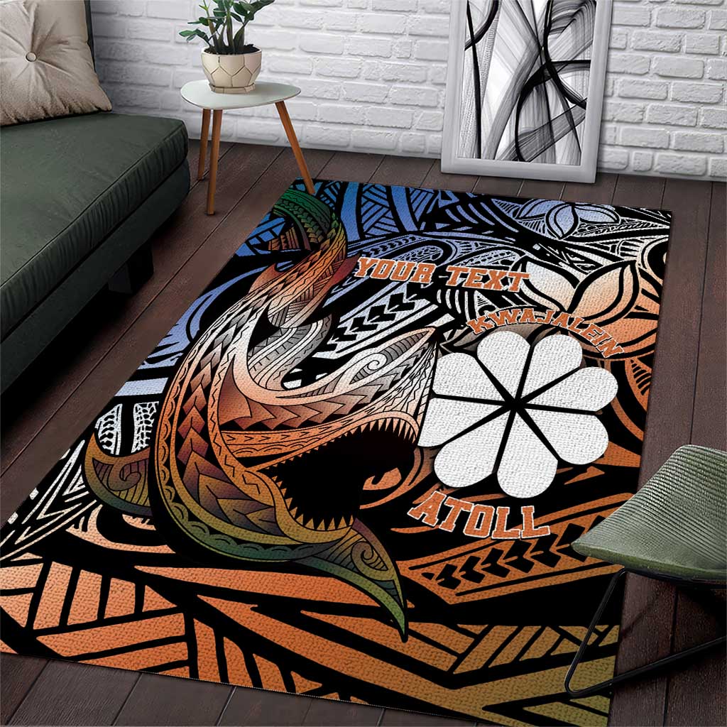 Personalised Kwajalein Atoll Area Rug Polynesian Shark Tattoo Gradient Vibes