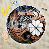 Personalised Kwajalein Atoll Beach Blanket Polynesian Shark Tattoo Gradient Vibes LT14 One Size 150cm Black - Polynesian Pride