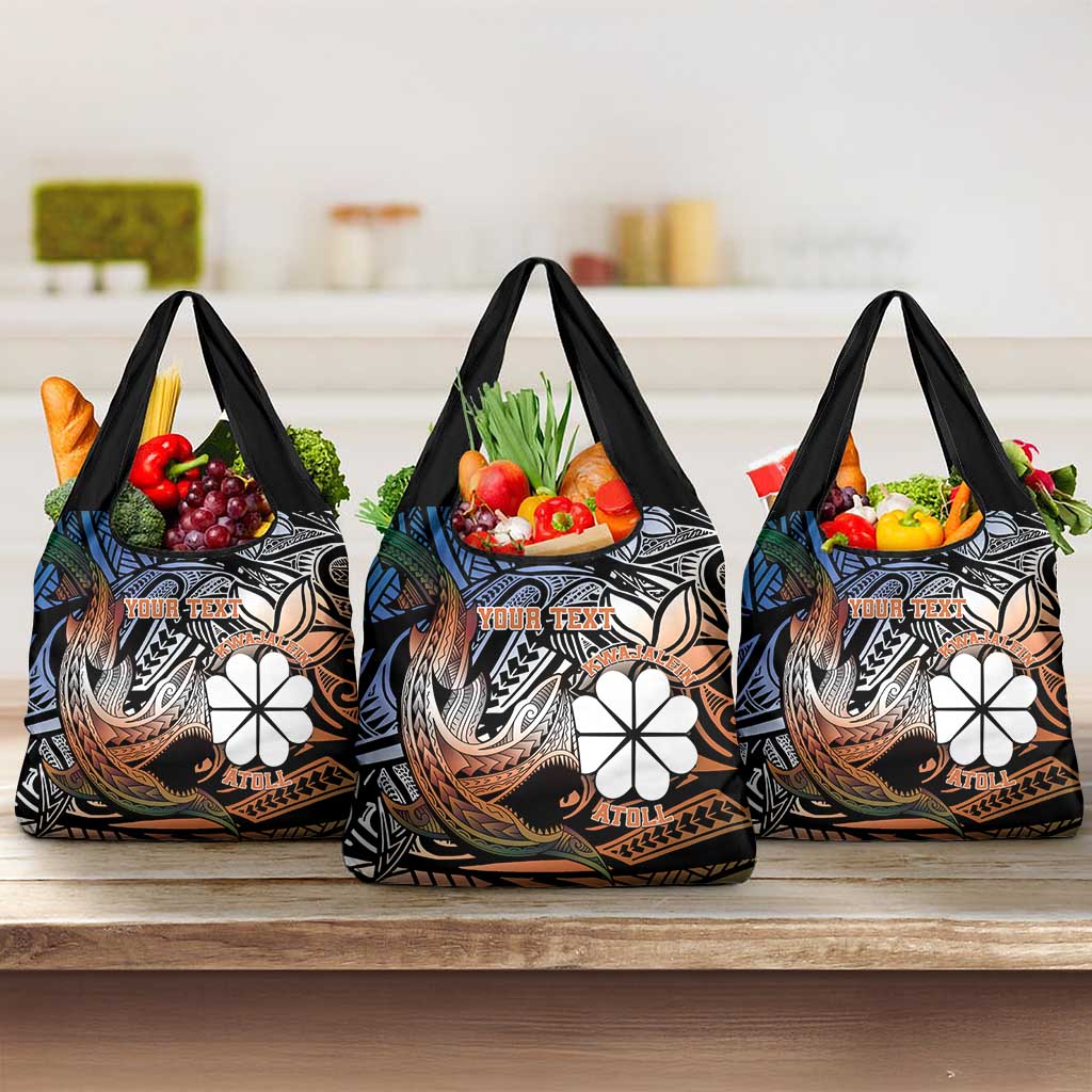 Personalised Kwajalein Atoll Grocery Bag Polynesian Shark Tattoo Gradient Vibes LT14 3-pack One Size Black - Polynesian Pride
