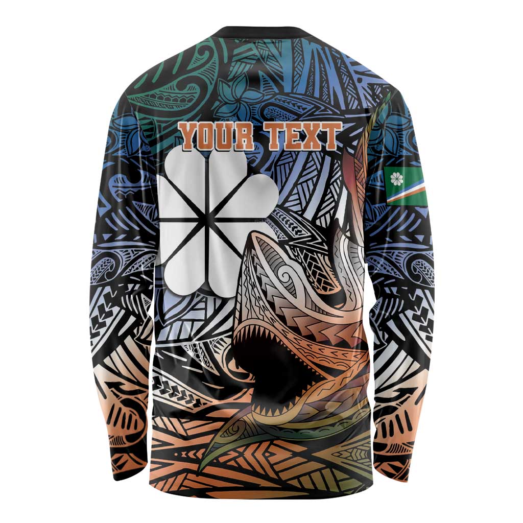 Personalised Kwajalein Atoll Long Sleeve Shirt Polynesian Shark Tattoo Gradient Vibes LT14 - Polynesian Pride