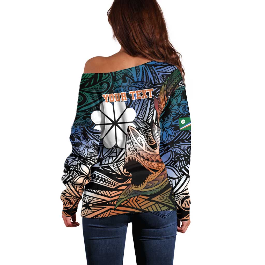 Personalised Kwajalein Atoll Off Shoulder Sweater Polynesian Shark Tattoo Gradient Vibes LT14 - Polynesian Pride