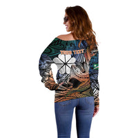Personalised Kwajalein Atoll Off Shoulder Sweater Polynesian Shark Tattoo Gradient Vibes LT14 - Polynesian Pride