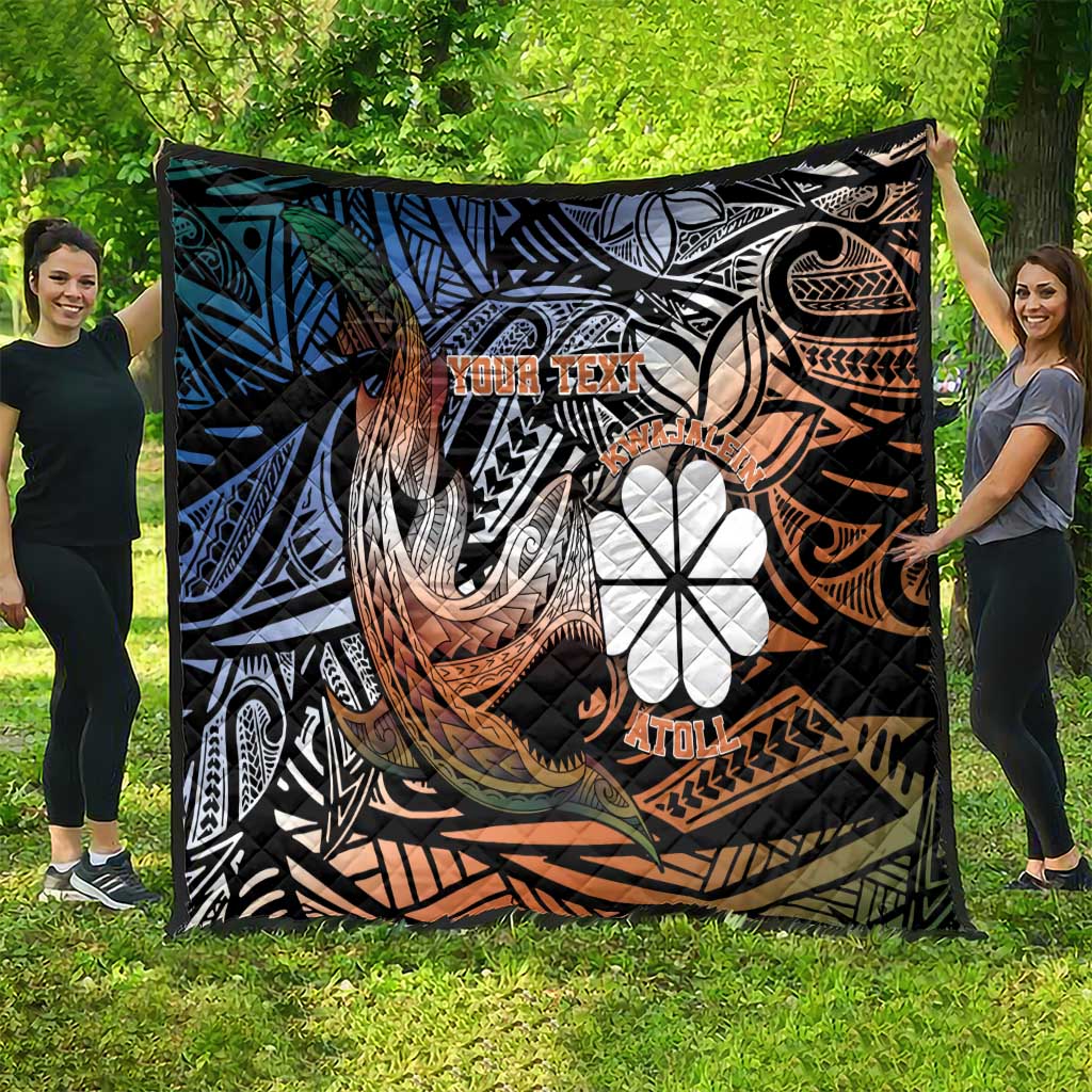 Personalised Kwajalein Atoll Quilt Polynesian Shark Tattoo Gradient Vibes LT14 - Polynesian Pride