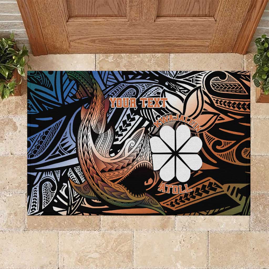 Personalised Kwajalein Atoll Rubber Doormat Polynesian Shark Tattoo Gradient Vibes LT14 Black - Polynesian Pride