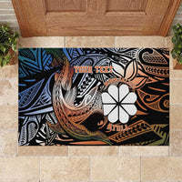 Personalised Kwajalein Atoll Rubber Doormat Polynesian Shark Tattoo Gradient Vibes LT14 Black - Polynesian Pride