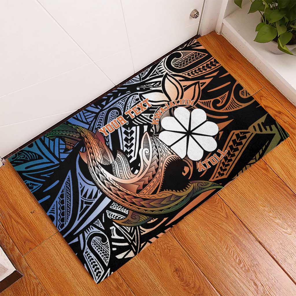 Personalised Kwajalein Atoll Rubber Doormat Polynesian Shark Tattoo Gradient Vibes LT14 - Polynesian Pride