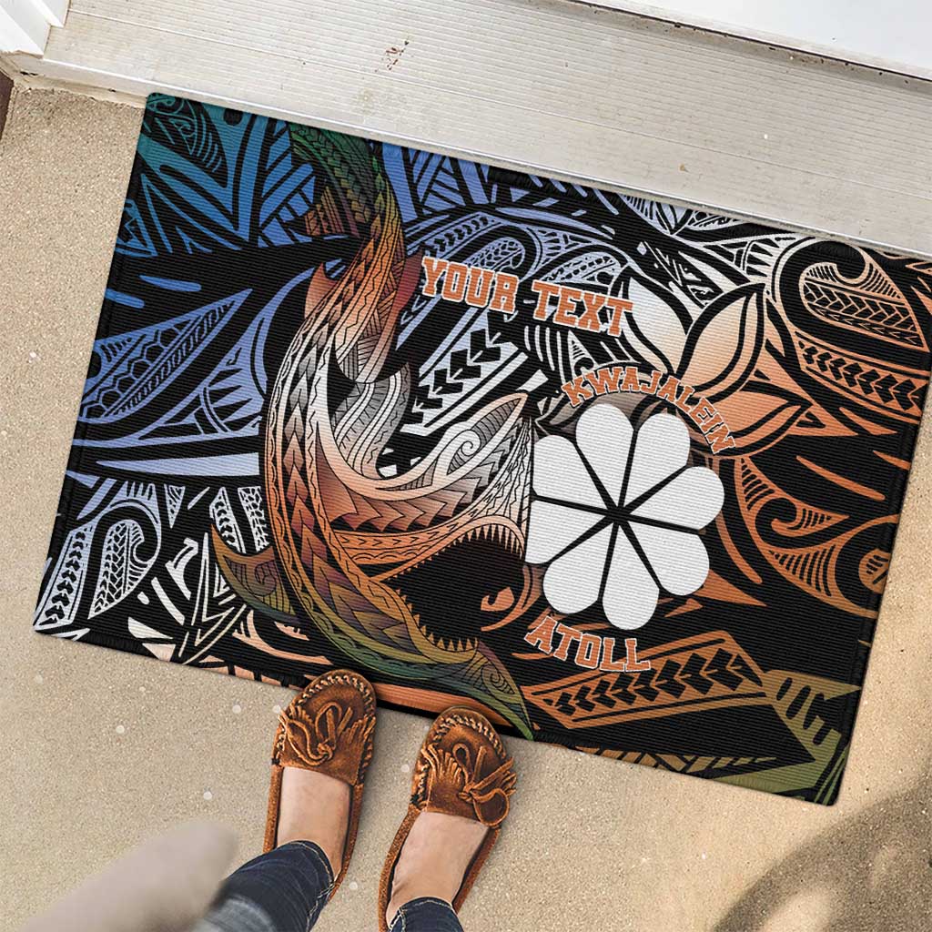 Personalised Kwajalein Atoll Rubber Doormat Polynesian Shark Tattoo Gradient Vibes LT14 - Polynesian Pride