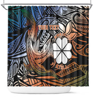 Personalised Kwajalein Atoll Shower Curtain Polynesian Shark Tattoo Gradient Vibes LT14 Black - Polynesian Pride