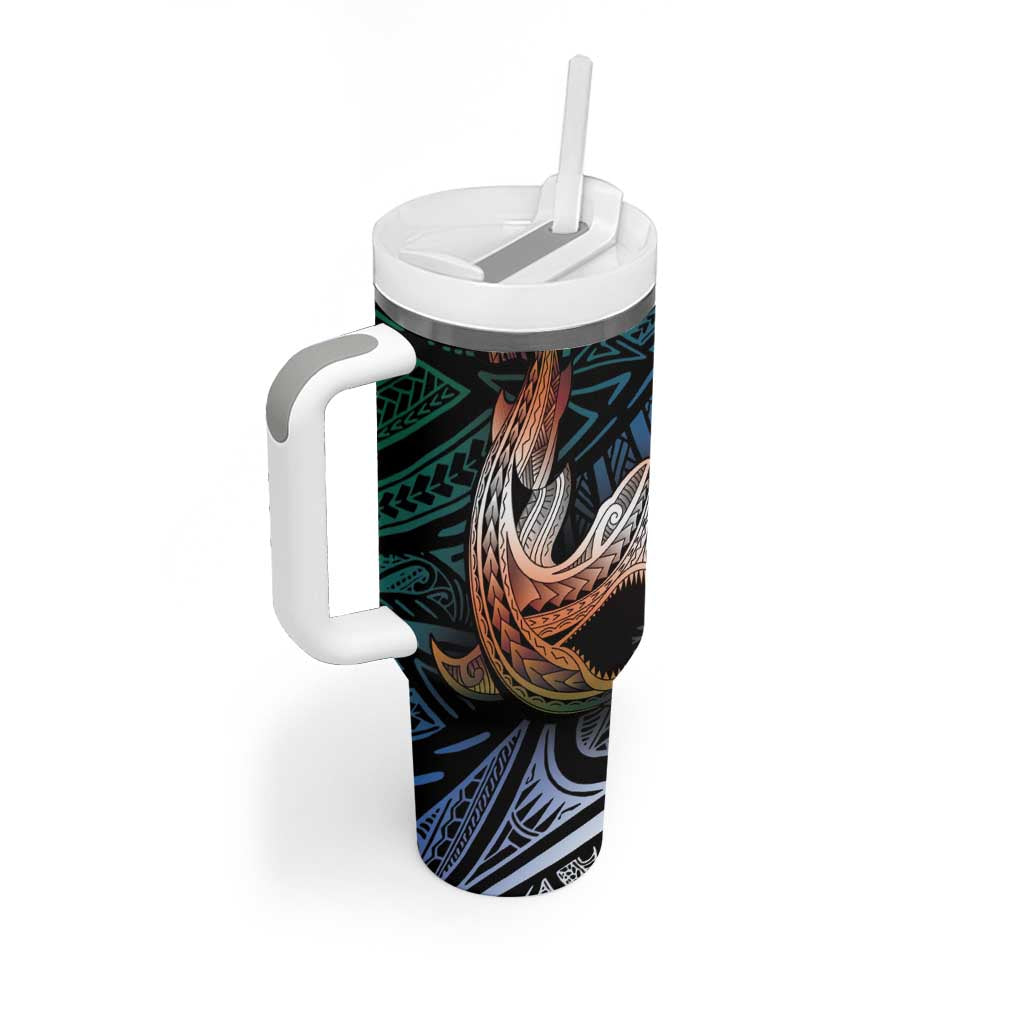 Kwajalein Atoll Tumbler With Handle Polynesian Shark Tattoo Gradient Vibes LT14 - Polynesian Pride