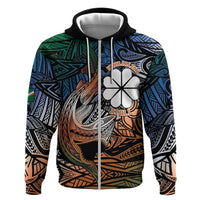 Personalised Kwajalein Atoll Zip Hoodie Polynesian Shark Tattoo Gradient Vibes LT14 Zip Hoodie Black - Polynesian Pride