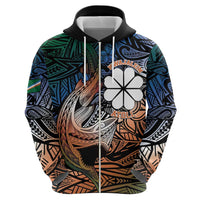 Personalised Kwajalein Atoll Zip Hoodie Polynesian Shark Tattoo Gradient Vibes LT14 - Polynesian Pride