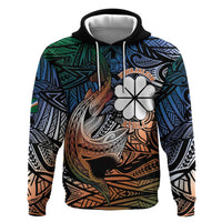 Personalised Kwajalein Atoll Zip Hoodie Polynesian Shark Tattoo Gradient Vibes LT14 Pullover Hoodie Black - Polynesian Pride