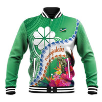 Marshall Islands Kwajalein Atoll Baseball Jacket Curves Polynesian Mix Tropical Flowers LT14 Unisex Green - Polynesian Pride