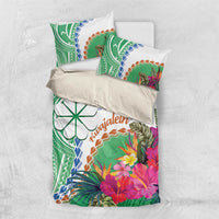 Marshall Islands Kwajalein Atoll Bedding Set Curves Polynesian Mix Tropical Flowers LT14 US Twin 172cm x 218cm Green - Polynesian Pride