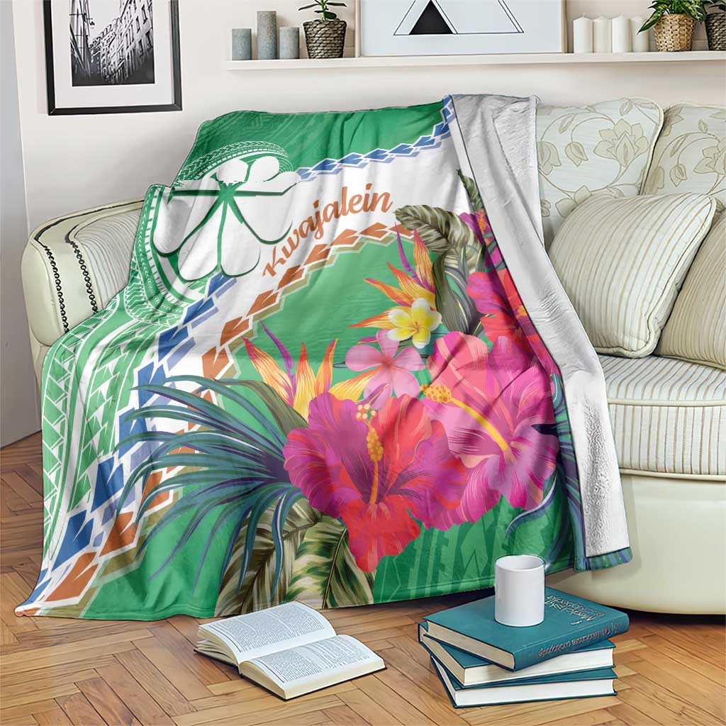 Marshall Islands Kwajalein Atoll Blanket Curves Polynesian Mix Tropical Flowers LT14 Green - Polynesian Pride
