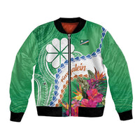 Marshall Islands Kwajalein Atoll Bomber Jacket Curves Polynesian Mix Tropical Flowers LT14 Unisex Green - Polynesian Pride