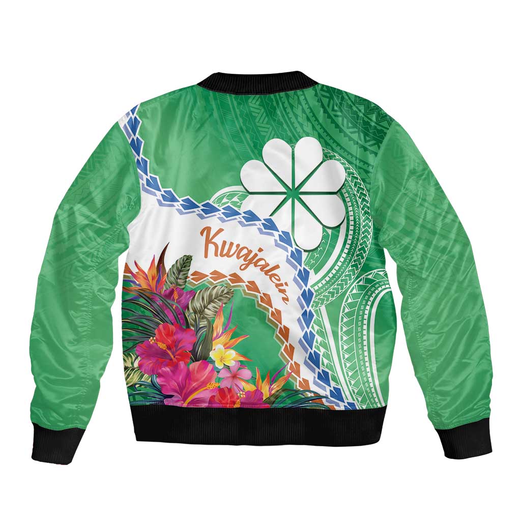 Marshall Islands Kwajalein Atoll Bomber Jacket Curves Polynesian Mix Tropical Flowers LT14 - Polynesian Pride