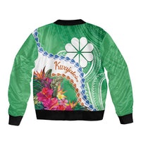 Marshall Islands Kwajalein Atoll Bomber Jacket Curves Polynesian Mix Tropical Flowers LT14 - Polynesian Pride