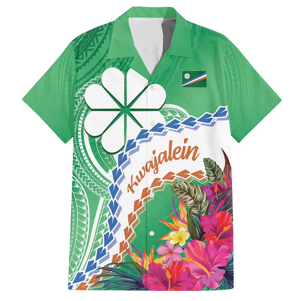 Marshall Islands Kwajalein Atoll Hawaiian Shirt Curves Polynesian Mix Tropical Flowers LT14 Green - Polynesian Pride