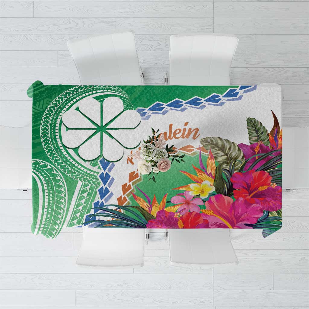 Marshall Islands Kwajalein Atoll Tablecloth Curves Polynesian Mix Tropical Flowers LT14 Green - Polynesian Pride