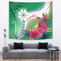 Marshall Islands Kwajalein Atoll Tapestry Curves Polynesian Mix Tropical Flowers LT14 Green - Polynesian Pride