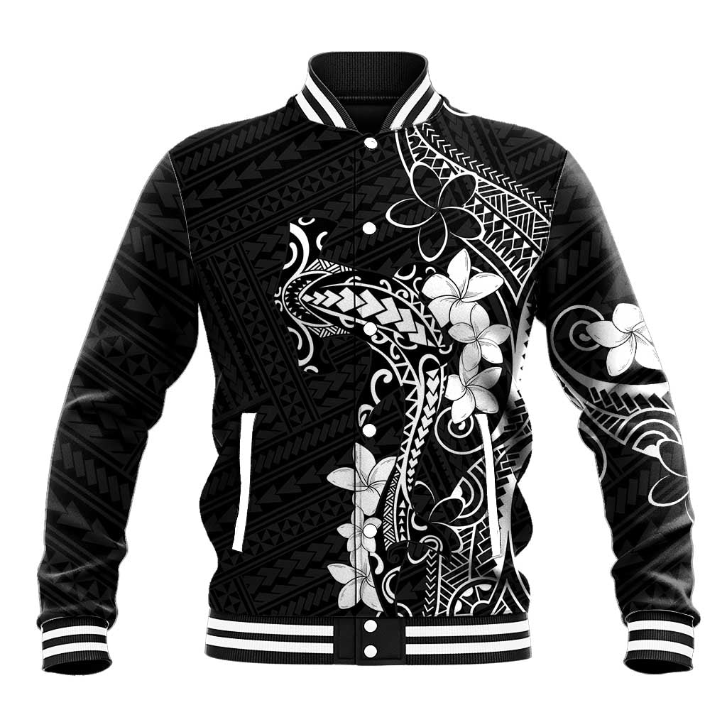 Black Hawaii Baseball Jacket Hammerhead Shark Tattoo Curve Polynesian LT14 Unisex Black - Polynesian Pride