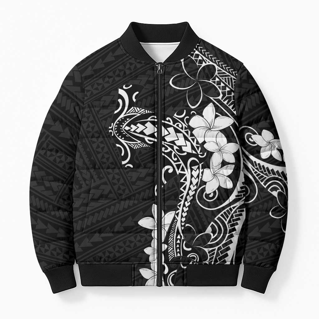 Black Hawaii Bomber Puffer Jacket Hammerhead Shark Tattoo Curve Polynesian LT14 Unisex Black - Polynesian Pride