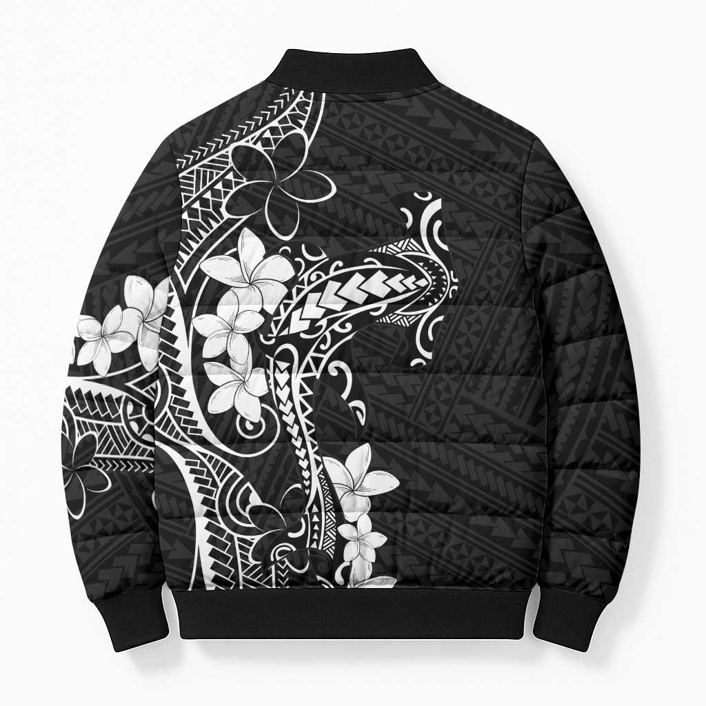 Black Hawaii Bomber Puffer Jacket Hammerhead Shark Tattoo Curve Polynesian LT14 - Polynesian Pride