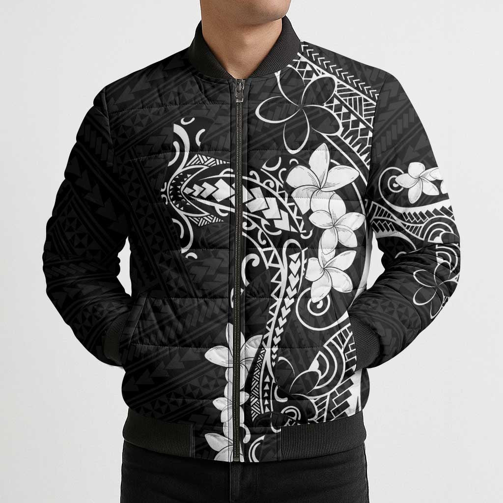 Black Hawaii Bomber Puffer Jacket Hammerhead Shark Tattoo Curve Polynesian LT14 - Polynesian Pride