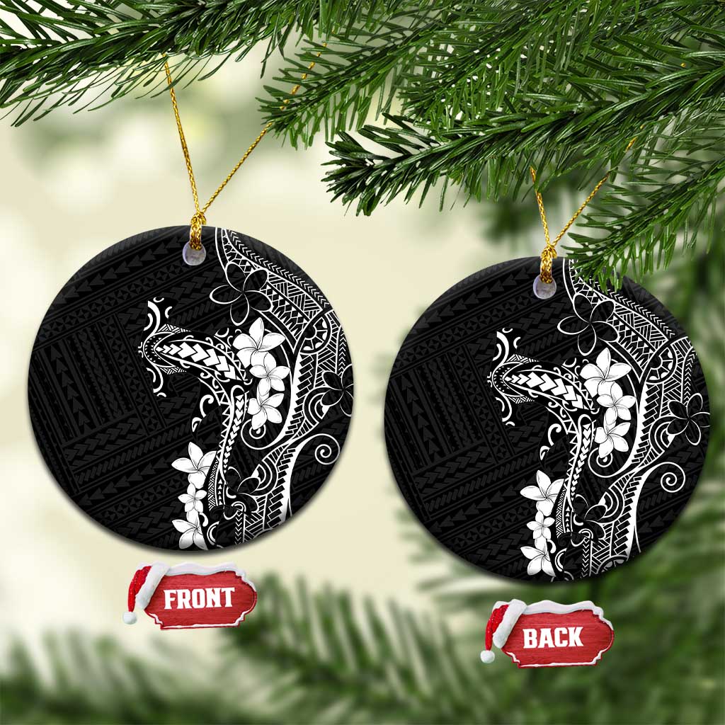 Black Hawaii Ceramic Ornament Hammerhead Shark Tattoo Curve Polynesian LT14 Circle Black - Polynesian Pride