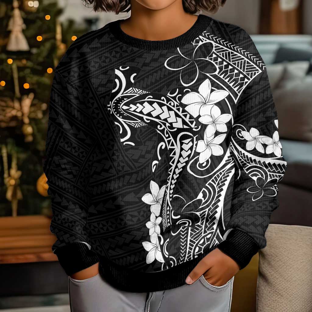 Black Hawaii Kid Ugly Christmas Sweater Hammerhead Shark Tattoo Curve Polynesian LT14 - Polynesian Pride