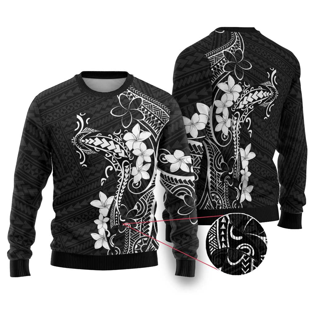 Black Hawaii Ugly Christmas Sweater Hammerhead Shark Tattoo Curve Polynesian LT14 Black - Polynesian Pride