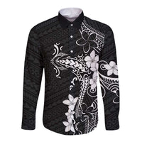 Black Hawaii Long Sleeve Button Shirt Hammerhead Shark Tattoo Curve Polynesian LT14 Unisex Black - Polynesian Pride